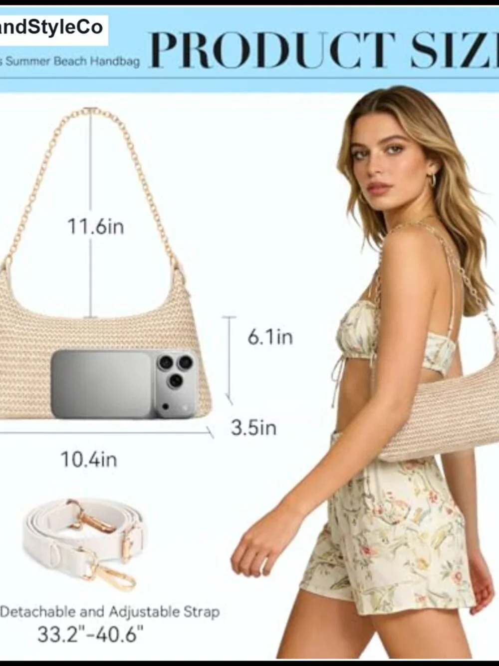 Woven Straw Beach Tote Bag Boho Shoulder Purse with Chain and Leather Strap